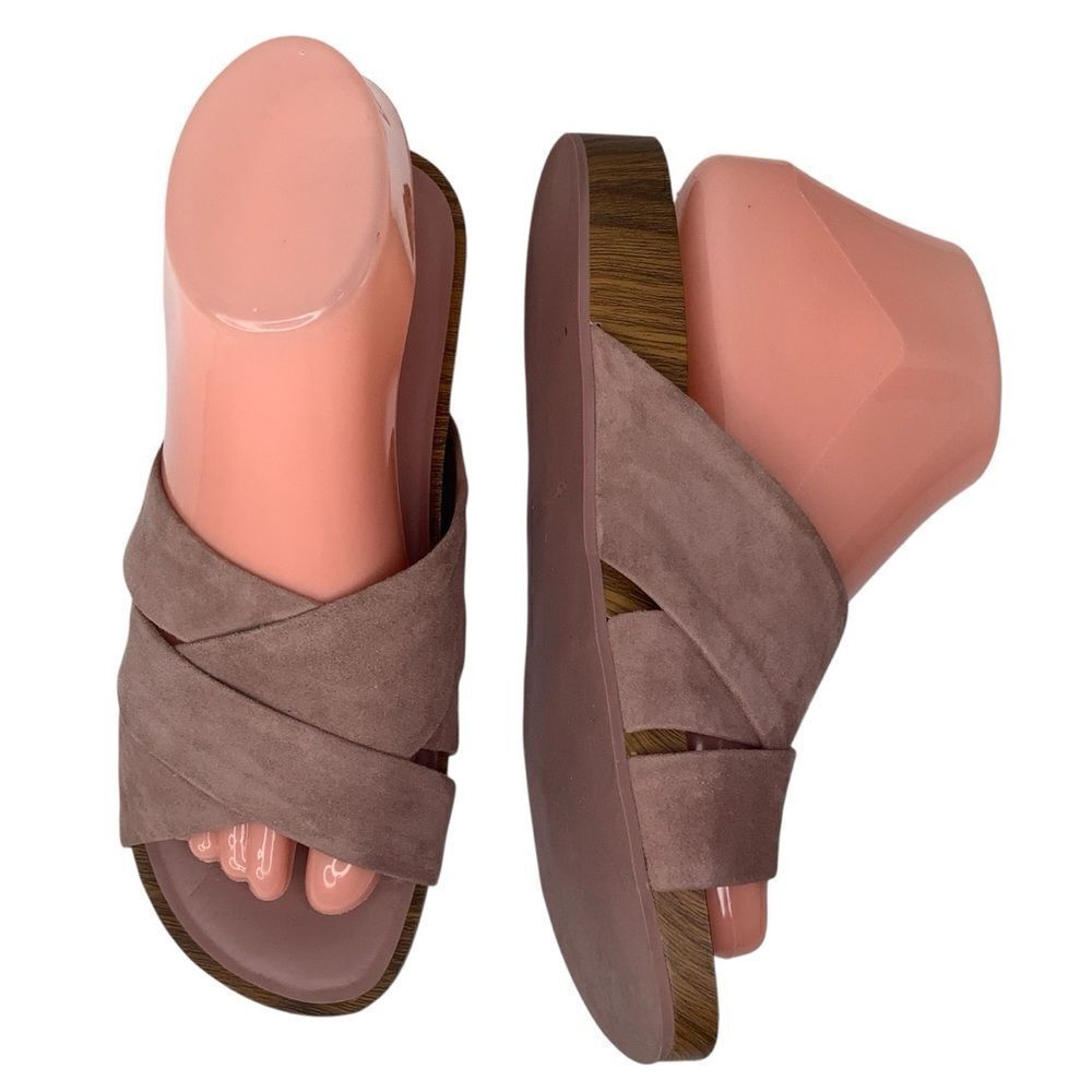 Cole Haan Braelyn Footbed Burlwood Blush Pink Suede Women’s Flat Sandal Sz 7